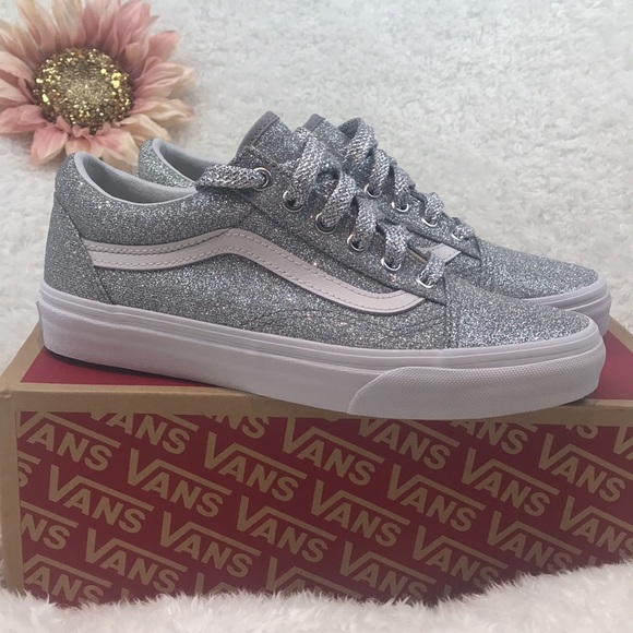 vans old skool lurex silver & true white womens shoes